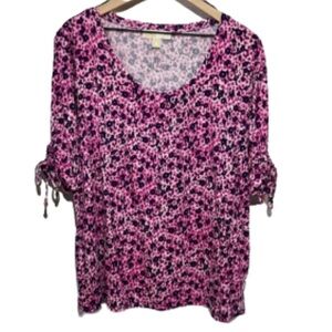 MICHAEL Michael Kors Blue Pink Relaxed Tie Front Blouse